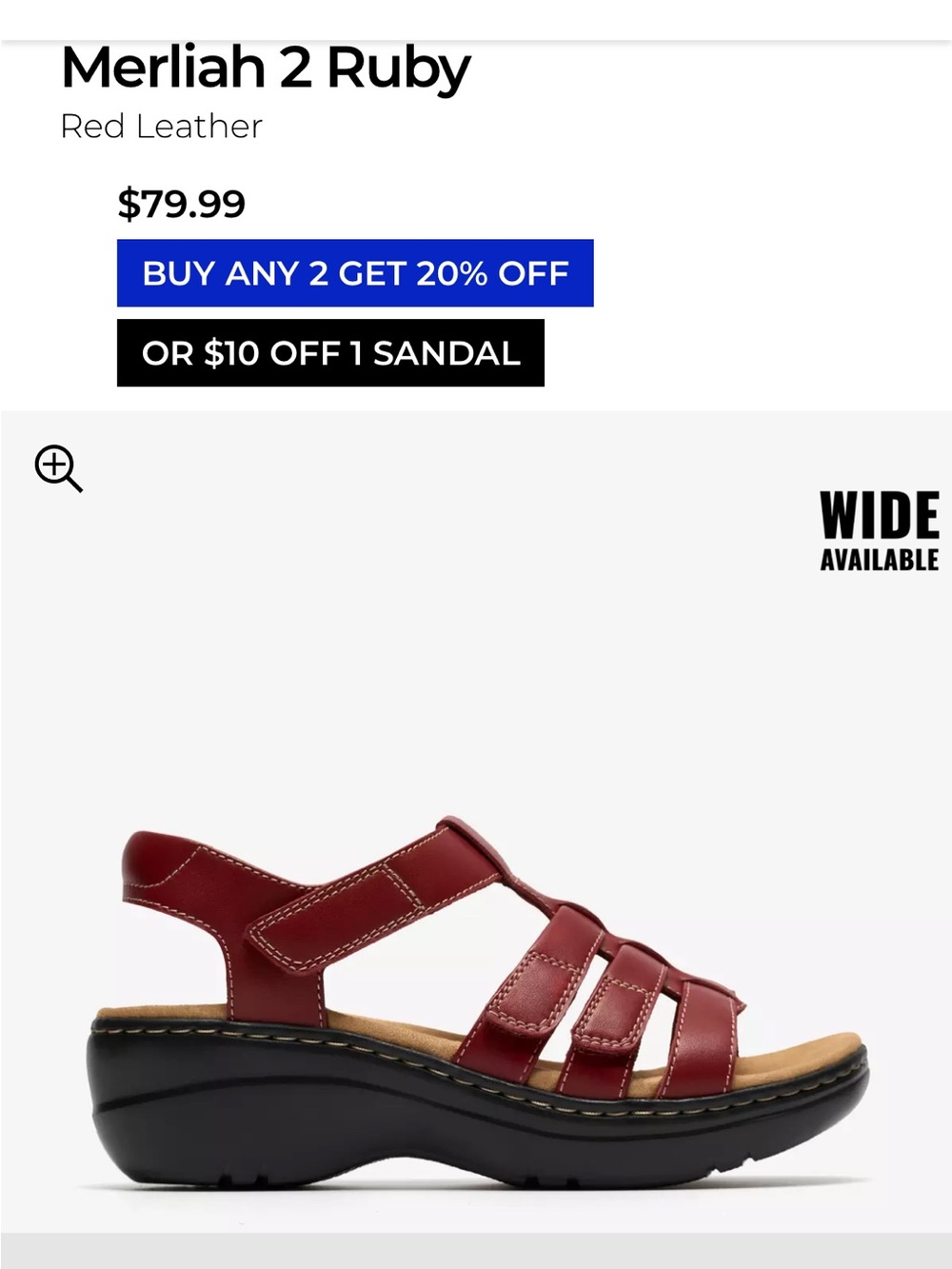 Clarks Merliah 2 Ruby Red Leather Women's Sandal
